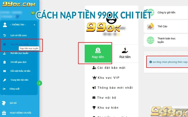 Cách nạp tiền 99ok chi tiết